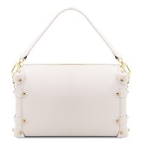 イタリア製PRALINE シボ型押しレザー2WAYハンドバッグ、ホワイト