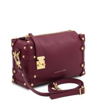 イタリア製PRALINE シボ型押しレザー2WAYハンドバッグ、ボルドー