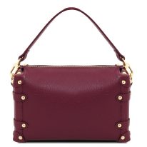 イタリア製PRALINE シボ型押しレザー2WAYハンドバッグ、ボルドー