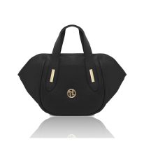 イタリア製DANA シボ型押しレザー2WAYハンドバッグ、ブラック