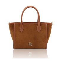 イタリア製 WILLOW スエードレザー2WAYトートバッグ、コニャック