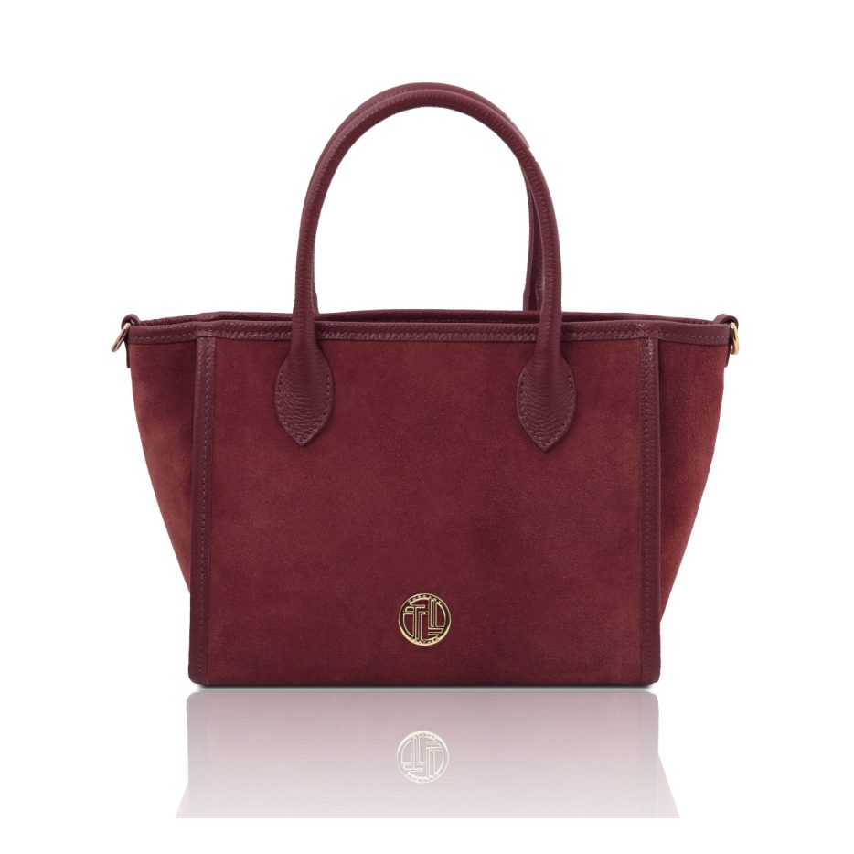 イタリア製 WILLOW スエードレザー2WAYトートバッグ、ボルドー