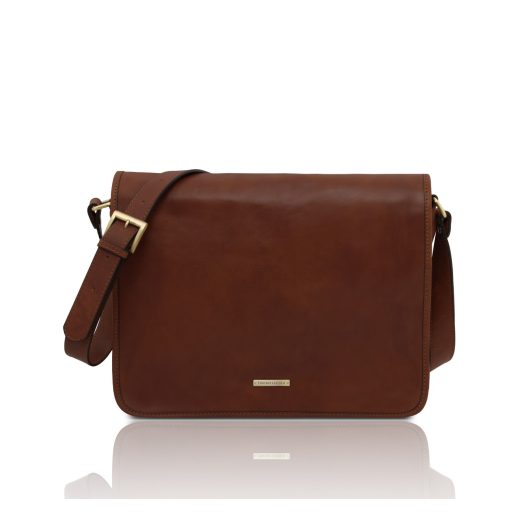 イタリア製ツヤ消しベジタブルタンニンレザーのメッセンジャーバッグLサイズTL MESSENGER、ブラウン