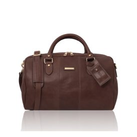 イタリア製ベジタブルタンニンレザーのボストンバッグ LISBONA（Mサイズ）、ダークブラウン