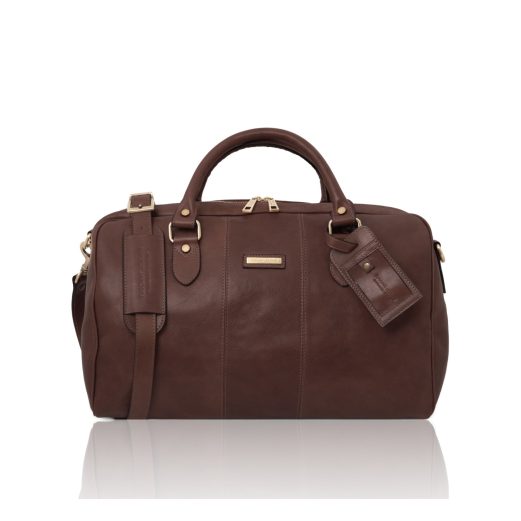 イタリア製ベジタブルタンニンレザーのボストンバッグ LISBONA（Mサイズ）、ダークブラウン