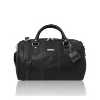 イタリア製ベジタブルタンニンレザーのボストンバッグ LISBONA（Mサイズ）、ブラック