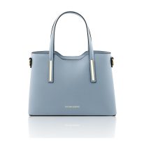 イタリア製スムースボックスレザー2WAYトートバッグSサイズ、ライトブルー