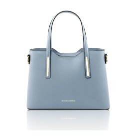 イタリア製スムースボックスレザー2WAYトートバッグSサイズ、ライトブルー