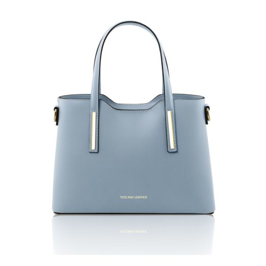 イタリア製スムースボックスレザー2WAYトートバッグSサイズ、ライトブルー