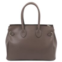 イタリア製 スムースボックスレザーのエレガントな2WAYハンドバッグTL BAG、ダークトープ