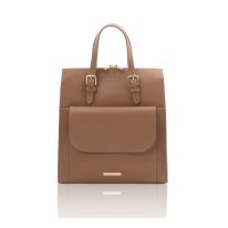 イタリア製シボ型押しレザー2WAYリュック＆ショルダーバッグ TL BAG、キャラメル