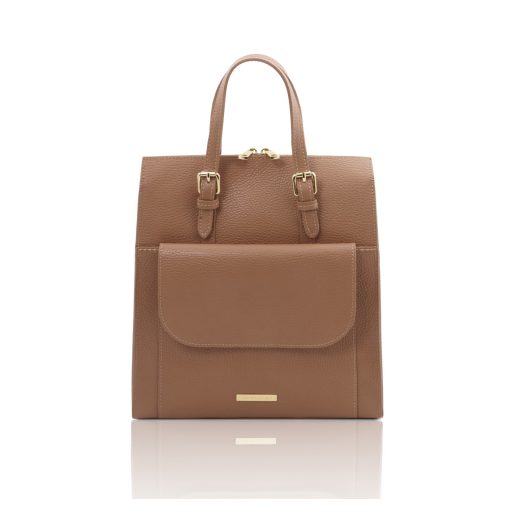 イタリア製シボ型押しレザー2WAYリュック＆ショルダーバッグ TL BAG、キャラメル