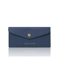 イタリア製シボ型押しレザーの封筒型長財布（ファスナーレス）、ダークブルー