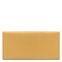 イタリア製シボ型押しレザーの封筒型長財布（ファスナーレス）、パステルイエロー
