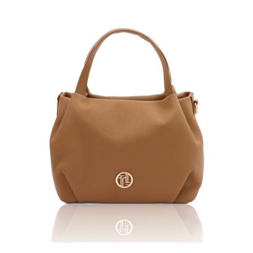 イタリア製 NORA イタリア製 2WAYレザーハンドバッグ、キャラメル