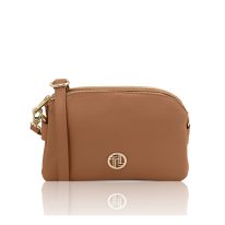 LILY イタリア製 2WAYレザーポシェット、キャラメル