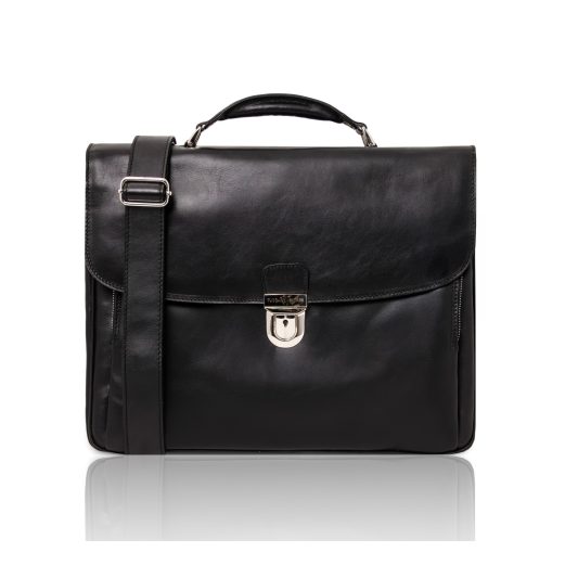 イタリア製ベジタブルタンニンレザーのPC搬送ビジネスバッグ ALESSANDRIA、ブラック