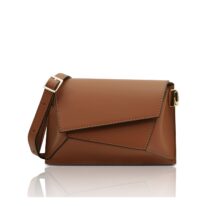 イタリア製スムースレザーショルダーバッグ TL BAG、コニャック