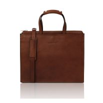 イタリア製ツヤ無しベジタブルタンニンレザーのビジネスバッグ PALERMO、ブラウン