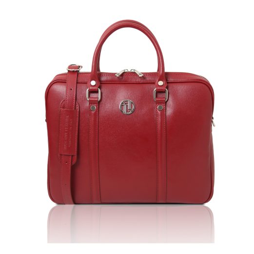 イタリア製サフィアーノレザーPC搬送2WAYバッグ PRATO、レッド