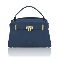 MAISY イタリア製レザー2WAYハンドバッグ、ダークブルー