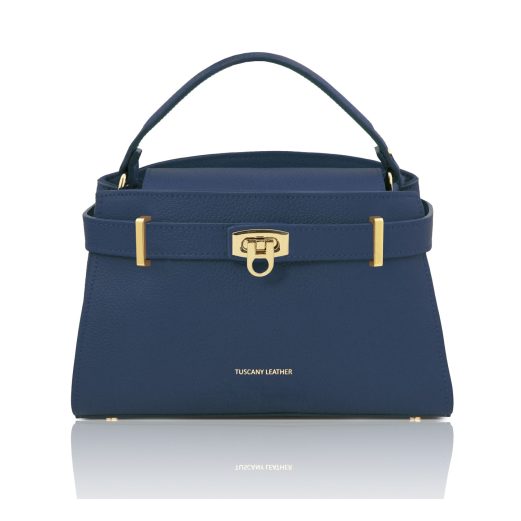 MAISY イタリア製レザー2WAYハンドバッグ、ダークブルー