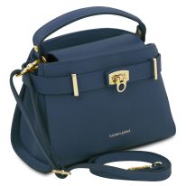 MAISY イタリア製レザー2WAYハンドバッグ、ダークブルー