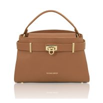 MAISY イタリア製レザー2WAYハンドバッグ、キャラメル