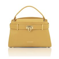 MAISY イタリア製レザー2WAYハンドバッグ、パステルイエロー
