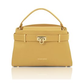 MAISY イタリア製レザー2WAYハンドバッグ、パステルイエロー