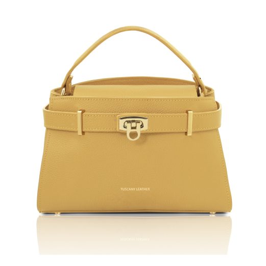 MAISY イタリア製レザー2WAYハンドバッグ、パステルイエロー
