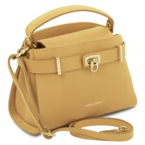 MAISY イタリア製レザー2WAYハンドバッグ、パステルイエロー