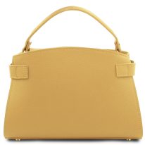 MAISY イタリア製レザー2WAYハンドバッグ、パステルイエロー