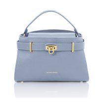 MAISY イタリア製レザー2WAYハンドバッグ、ライトブルー