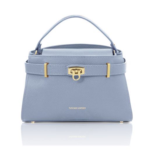 MAISY イタリア製レザー2WAYハンドバッグ、ライトブルー