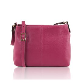 イタリア製シボ型押しレザーのショルダーバッグ TL BAG、フーシャ