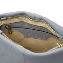 イタリア製シボ型押しレザーのショルダーバッグ TL BAG、ライトブルー