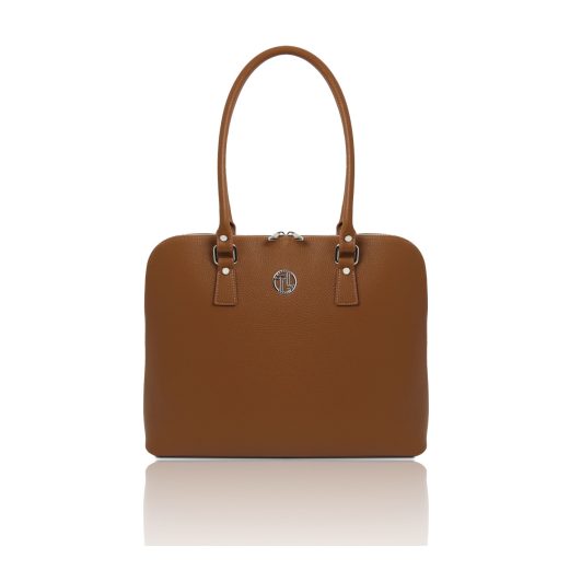 イタリア製シボ型押しレザーの2WAYビジネスバッグ MAGNOLIA、コニャック