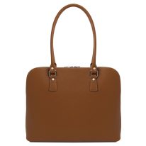 イタリア製シボ型押しレザーの2WAYビジネスバッグ MAGNOLIA、コニャック