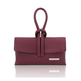 イタリア製シボ型押しレザーの2WAYクラッチ＆ショルダーバッグ TL BAG、ボルドー