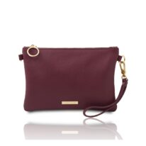 イタリア製シボ型押しレザーの2WAYクラッチ＆サコッシュバッグ TL BAG、ボルドー