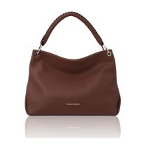 イタリア製シボ型押しレザーのワンハンドル2WAYショルダーバッグ TL BAG、コーヒー