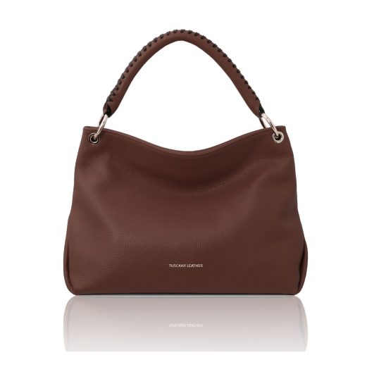 イタリア製シボ型押しレザーのワンハンドル2WAYショルダーバッグ TL BAG、コーヒー