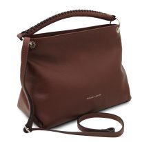 イタリア製シボ型押しレザーのワンハンドル2WAYショルダーバッグ TL BAG、コーヒー
