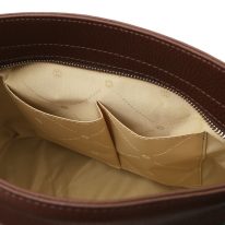 イタリア製シボ型押しレザーのワンハンドル2WAYショルダーバッグ TL BAG、コーヒー