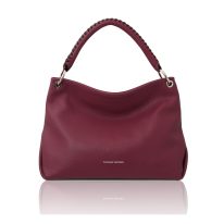 イタリア製シボ型押しレザーのワンハンドル2WAYショルダーバッグ TL BAG、ボルドー
