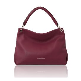 イタリア製シボ型押しレザーのワンハンドル2WAYショルダーバッグ TL BAG、ボルドー