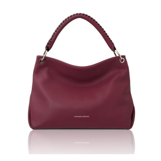 イタリア製シボ型押しレザーのワンハンドル2WAYショルダーバッグ TL BAG、ボルドー