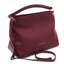 イタリア製シボ型押しレザーのワンハンドル2WAYショルダーバッグ TL BAG、ボルドー