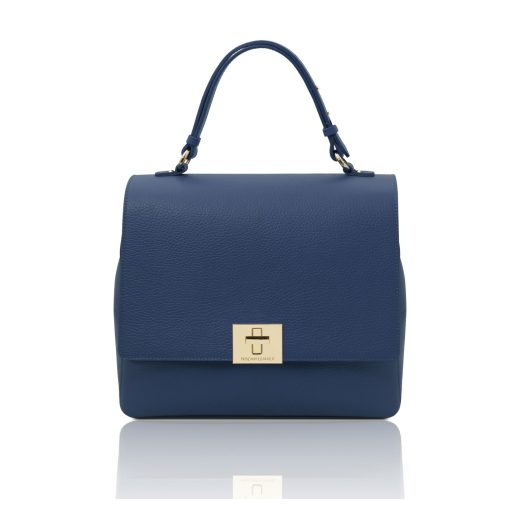 イタリア製シボ型押しレザー3WAYリュック＆ショルダーバッグ SILENE、ダークブルー